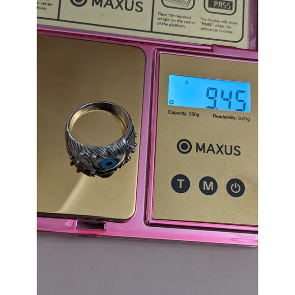 925 Silver with Blue Evil Eye Ring Size 9 - Picture 8 of 12